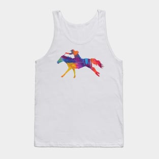 Cowgirl Riding a Running Horse with Rainbow Background Tank Top